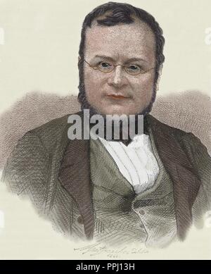 Cavour Camillo Benso, comte de Turin (1810-1861), homme d'État italien. Fondateur de 'Il Risorgimento' (1847). Gravure par RIM. De couleur. Banque D'Images