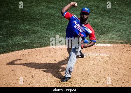 David Richardson pitcher inicial de Puerto Rico. . Partido de beisbol de la Serie del Caribe con el Encuentro entre Caribes de Anzoátegui (de Venezuela Banque D'Images
