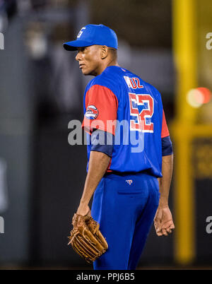 Yoalkis Cruz, lanceur relevo por Cuba . Partido de beisbol de la Serie del Caribe con el Encuentro entre los Alazanes de Cuba de Gamma contra las Banque D'Images