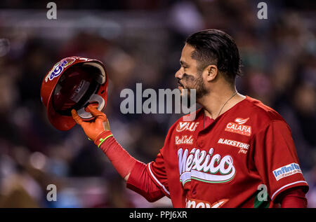 Alfredo Amezaga se despide del beisbol con su ultimo turno al bat durance la Serie del Caribe . Jeu de base-ball de la série des Caraïbes, avec le match Banque D'Images