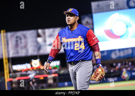 Miguel Cabrera, durante el partido entre Puerto Rico contra Venezuela, World Baseball Classic en estadio Charros de Jalisco en Zapopan, Mexique. Marc Banque D'Images