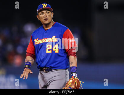 Miguel Cabrera de Venezuela, durante el partido entre Puerto Rico contra Venezuela, World Baseball Classic en estadio Charros de Zapopan, Jalisco en Banque D'Images