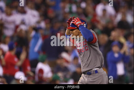 Francisco Lindor de Puerto Rico corre y celebra su homerun en la séptima entrada, durante el partido entre le Mexique vs Porto Rico, de classe mondiale de Baseball Banque D'Images