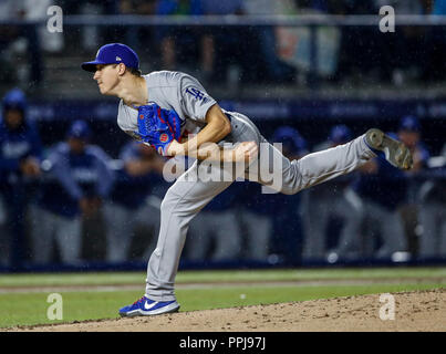 Walker Buehler pitcher inicial de conscrits réfractaires, durante el partido de beisbol de los Angeles Dodgers de Los Padres de San Diego contra, durante el primer j Banque D'Images