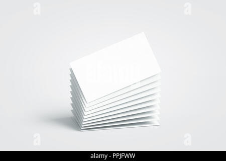 Blanc à blanc des cartes d'appel, pas de gravité maquette pile, rendu 3d. Articles de bussiness vide des maquettes. Namecard claire modèle pile. Pour papersheet en visite pour l'entreprise, le numéro de téléphone, adresse électronique. Banque D'Images