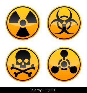 Vector set. signes de danger Rayonnement, Biohazard, armes chimiques et toxiques des signes. Signes d'avertissement Illustration de Vecteur