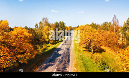 Route droite vue de dessus. Arrière-plan de transport. Beau paysage aérien avec road dans la nature d'automne. Vue aérienne sur la campagne r Banque D'Images