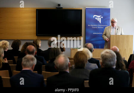 Juge en chef de la Justice de l'Irlande Frank Clarke fera sa déclaration de la nouvelle année judiciaire au centre de Cours de Justice de Dublin. Banque D'Images