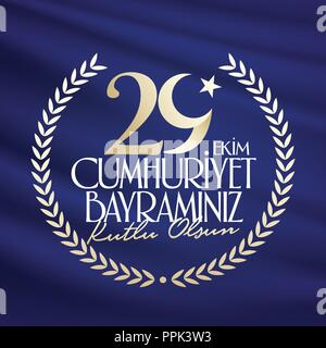 29 ekim Cumhuriyet Bayrami. 29 octobre Journée de la République de Turquie et la Fête nationale, la conception de carte de voeux. 29 Ekim Cumhuriyet Bayraminiz Kutlu Olsun. Illustration de Vecteur