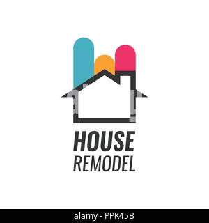 Chambre remodeler - logo Vector avec maison d'ossature et de légende. Rénovation maison et de coloration Illustration de Vecteur