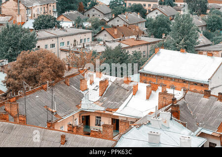 Ancient Lviv billet photo. Vue aérienne de l'église Sainte Elisabeth Banque D'Images