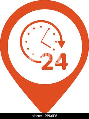 Ouvert 24 heures ou 24 heures par jour et 7 jours par semaine la carte symbole icône pin isolé sur fond blanc. Vector illustration Illustration de Vecteur