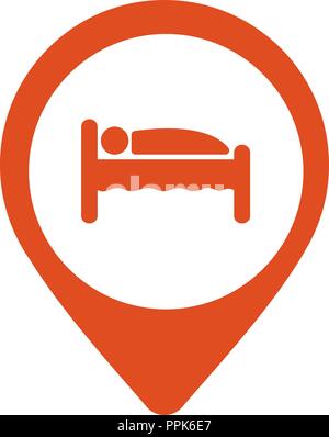 Identifier l'hébergement en hôtel, map point icône isolé avec personne en symbole de lit, vector Illustration de Vecteur