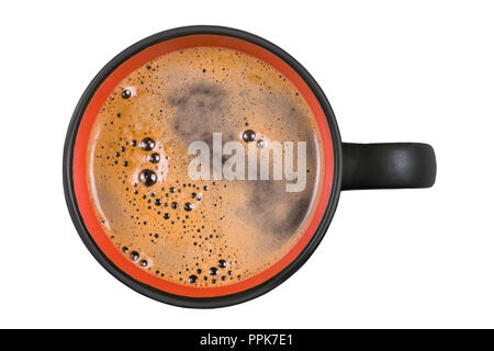 Grande tasse café close up. Vue de dessus, isolé sur blanc, chemin de détourage inclus Banque D'Images
