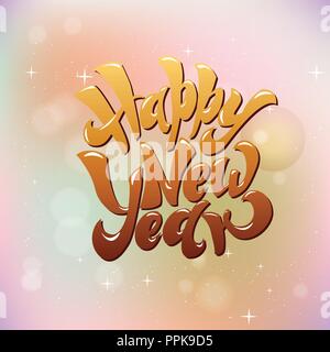 Bonne et heureuse année 2019. Maison de vacances Vector Illustration lettrage avec lettrage Composition et festive Label Vintage Burst Illustration de Vecteur