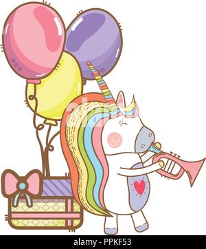 Joyeux anniversaire caricatures unicorn Illustration de Vecteur