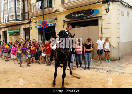 Les cavaliers de la Mare de Déu de Gràcia festival, Mahon/Mao, Minorque, Iles Baléares, Espagne. Banque D'Images