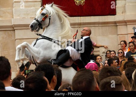 Les cavaliers de la Mare de Déu de Gràcia festival, Mahon/Mao, Minorque, Iles Baléares, Espagne. Banque D'Images