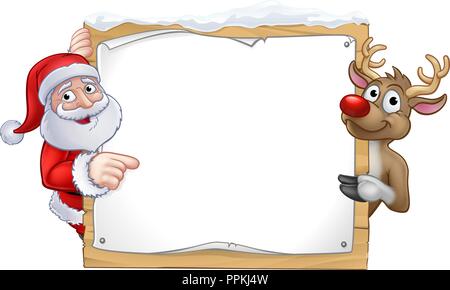 Dessin animé de Noël renne du Père Noël et signer Illustration de Vecteur