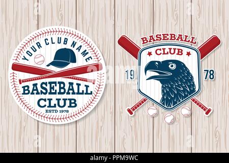 Jeu de baseball club badge. Vector illustration. Concept pour chemise ou logo, print, stamp, patch ou tee. Typographie vintage design avec des battes de baseball, cap, Eagle et la balle de baseball de silhouette. Illustration de Vecteur