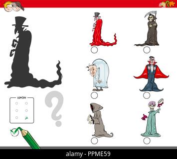 Cartoon Illustration de trouver la bonne activité éducative pour les enfants de l'ombre avec caractères Spooky Halloween Illustration de Vecteur