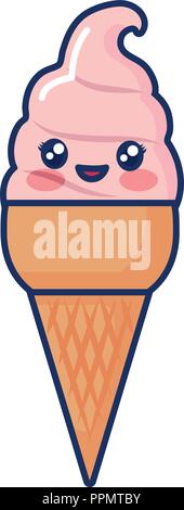 Kawaii ice cream icône sur fond blanc, vector illustration Illustration de Vecteur