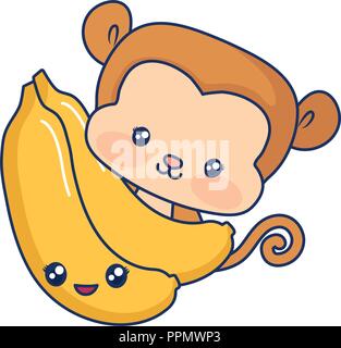 Cute animal bébé singe avec banane vector illustration Illustration de Vecteur