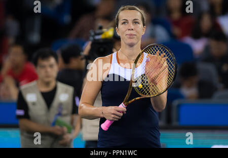 Wuhan, Chine. 26 septembre 2018 - Anastasia Pavlyuchenkova de la Russie célèbre sa victoire troisième-tour au 2018 Dongfeng Motor Wuhan ouvrir le tournoi de tennis WTA Premier 5 (Crédit Image : © AFP7 via Zuma sur le fil) Banque D'Images