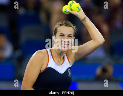 Wuhan, Chine. 26 septembre 2018 - Anastasia Pavlyuchenkova de la Russie célèbre sa victoire troisième-tour au 2018 Dongfeng Motor Wuhan ouvrir le tournoi de tennis WTA Premier 5 (Crédit Image : © AFP7 via Zuma sur le fil) Banque D'Images