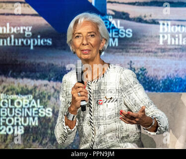 New York, USA. 26 Sep, 2018. Fonds monétaire international, Christine Lagarde parle lors de la Bloomberg Global Business Forum en marge de la 73e Assemblée Générale des Nations Unies à New York. Credit : Enrique Shore/Alamy Live News Banque D'Images