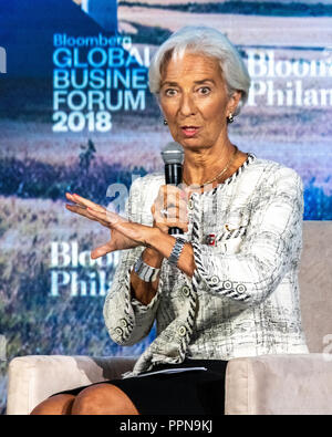 New York, USA. 26 Sep, 2018. Fonds monétaire international, Christine Lagarde parle lors de la Bloomberg Global Business Forum en marge de la 73e Assemblée Générale des Nations Unies à New York. Credit : Enrique Shore/Alamy Live News Banque D'Images
