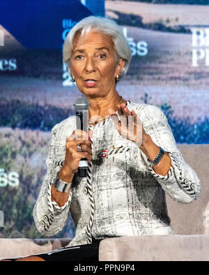New York, USA. 26 Sep, 2018. Fonds monétaire international, Christine Lagarde parle lors de la Bloomberg Global Business Forum en marge de la 73e Assemblée Générale des Nations Unies à New York. Credit : Enrique Shore/Alamy Live News Banque D'Images