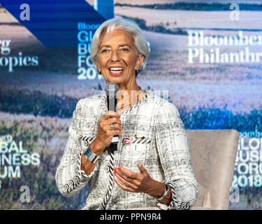 New York, USA. 26 Sep, 2018. Fonds monétaire international, Christine Lagarde parle lors de la Bloomberg Global Business Forum en marge de la 73e Assemblée Générale des Nations Unies à New York. Credit : Enrique Shore/Alamy Live News Banque D'Images