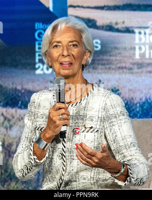 New York, USA. 26 Sep, 2018. Fonds monétaire international, Christine Lagarde parle lors de la Bloomberg Global Business Forum en marge de la 73e Assemblée Générale des Nations Unies à New York. Credit : Enrique Shore/Alamy Live News Banque D'Images