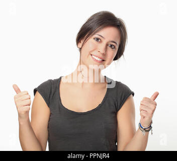 Brunette woman isolé sur fond blanc Banque D'Images