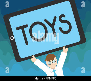 Texte de l'écriture des jouets. Signification du concept d'un objet pour un enfant de jouer avec l'amusement pour un adulte. Banque D'Images