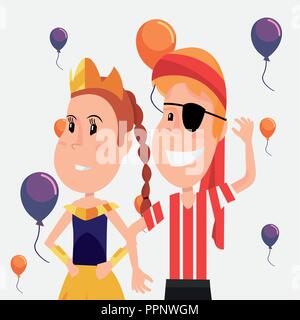Princesse pirate halloween customes et célébration ballons garçon vector illustration Illustration de Vecteur