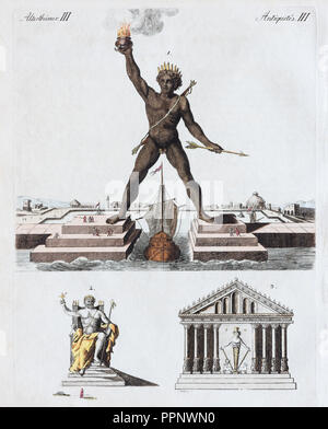 Colosse de Rhodes, sept merveilles du monde, la main, la gravure sur cuivre par Friedrich Justin Bertuch livre d'images pour Banque D'Images