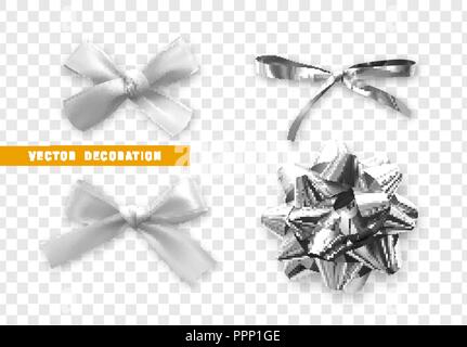 Arcs couleur silver design réaliste. Cadeaux rubans avec arcs isolés à l'ombre. Illustration de Vecteur