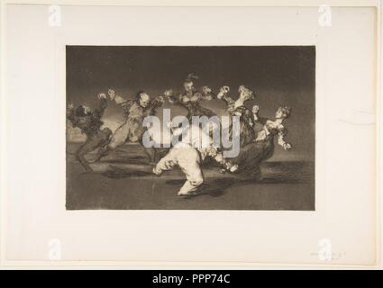 Planche 12 de la 'Disparates' : si Marion va danser, puis elle a à subir les conséquences. Artiste : Goya (Francisco de Goya y Lucientes (Fuendetodos) espagnol, 1746-1828 Bordeaux). Dimensions : Plateau : 9 5/8 x 13 7/8 in. (24,5 × 35,3 cm) feuille : 13 × 18 7/8 à 3/16. (33,5 × 48 cm). Series/portefeuille : Los disparates (Los Proverbios). Date : ca. 1816-23 (publié en 1864). À partir de la première édition posthume publiée par l'Académie de San Fernando à Madrid en 1864 sous le titre "Los Proverbios". Musée : Metropolitan Museum of Art, New York, USA. Auteur : (Goya Francisco de Goya y Lucientes). GOYA, Banque D'Images