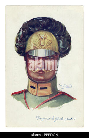 Carte postale historique français : portrait d'un Cavalryman-Dragoon de la garde impériale russe, bel homme avec une fine moustache, la première guerre mondiale 1914-1918 Banque D'Images