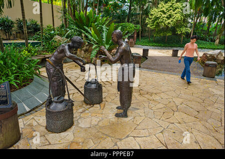 Singapour, les colons indiens de Telok Ayer, Telok Ayer Street, chefs-d'œuvre de sculpteur local Lim Leong Seng Banque D'Images