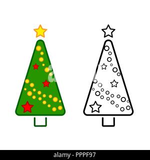 Arbre de Noël, ligne vectorielle des icônes sur un fond blanc, la couleur. Illustration de Vecteur