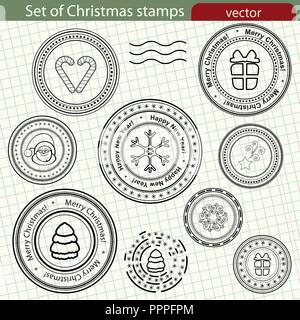Ensemble de timbres de Noël, l'image vectorielle. Illustration de Vecteur