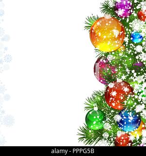 Fond de Noël avec la neige arbre de Noël décoré avec des ballons en verre Illustration de Vecteur