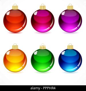 Boules de Noël en verre avec un bouchon doré et boucle. Illustration de Vecteur