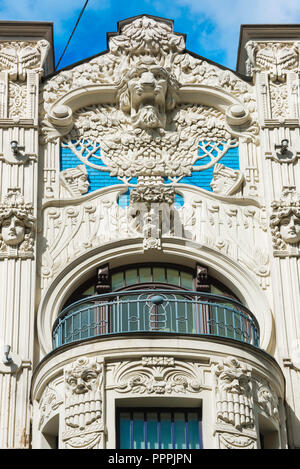 L'architecture de Riga, un bâtiment de style Art nouveau conçu par Mikhaïl Eisenstein en Alberta Iela dans le quartier Art Nouveau de Riga, Lettonie. Banque D'Images