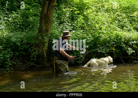 Le port de pêcheur en Angleterre Derbyshire rivière échassiers Banque D'Images