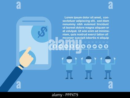 Avoir de l'argent par internet banking avec e-commerce et mode de paiement. Vector illustration isolé sur fond bleu. Illustration de Vecteur
