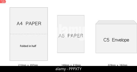 Illustration vecteur de création de papier blanc vide enveloppes C5 modèle isolé sur fond blanc. Un standard international5 tailles. Art design d'emballage par exemple vide lettre. L'élément graphique Illustration de Vecteur